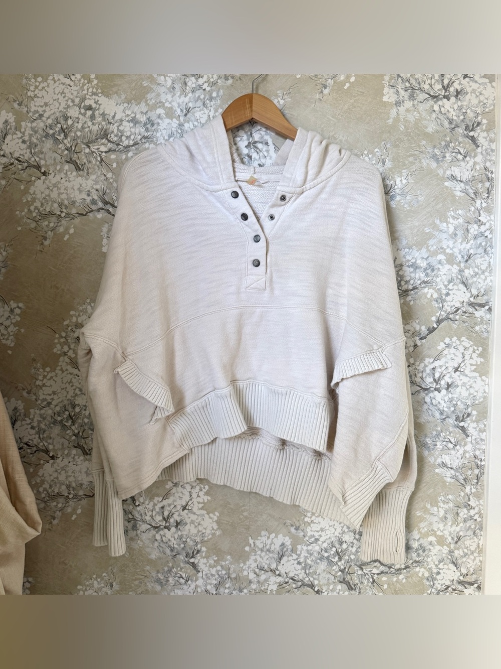 FP Movement Honey Dove Pullover Hoodie Brushed Sail Cotton L Slouchy Oversized